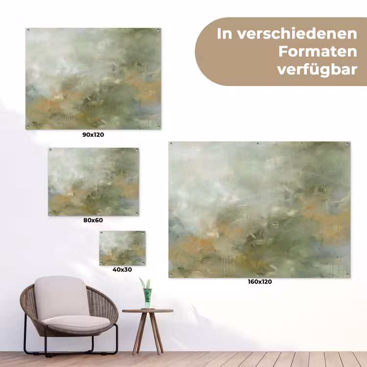 Abstract - Groen - Beige - Modern - Kunst tuinposter los doek klein -Xsfeer9_DE