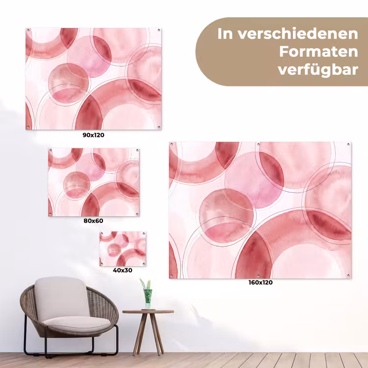 Abstract - Cirkels - Modern - Roze - Kunst tuinposter los doek klein -Xsfeer9_DE