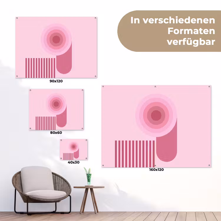 Abstract - Cirkels - Strepen - Modern - Roze tuinposter los doek klein -Xsfeer9_DE