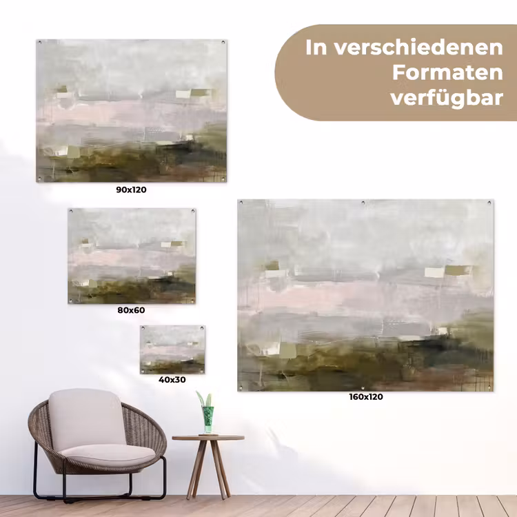 Abstract - Gelaagd - Kunst - Modern - Grijs-Groen tuinposter los doek klein -Xsfeer9_DE