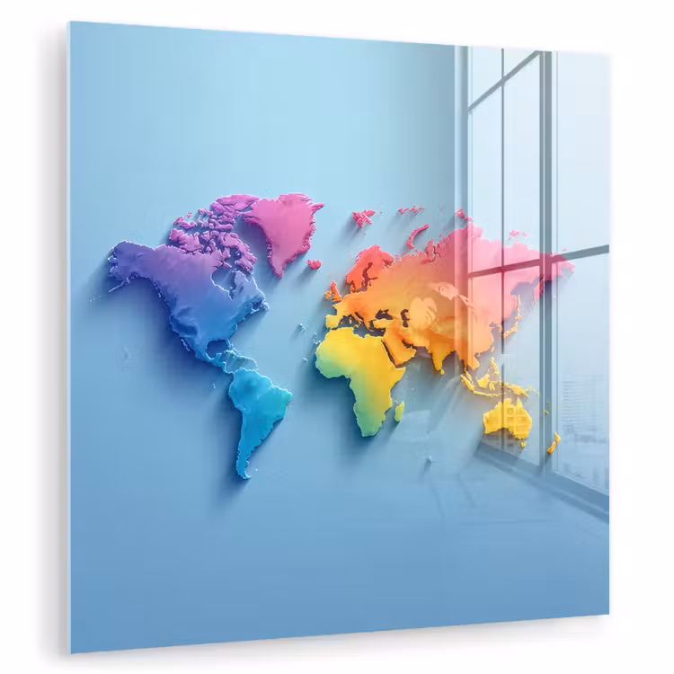 3D - Regenboog - Wereldkaart plexiglas 5mm klein -zzzproduct_nieuw