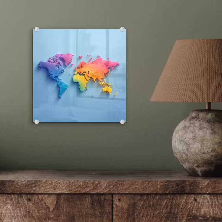 3D - Regenboog - Wereldkaart plexiglas 5mm klein -sfeer3