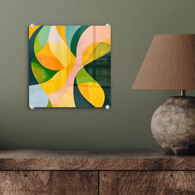 Abstract - Geel - Roze - Groen plexiglas 5mm klein -sfeer3