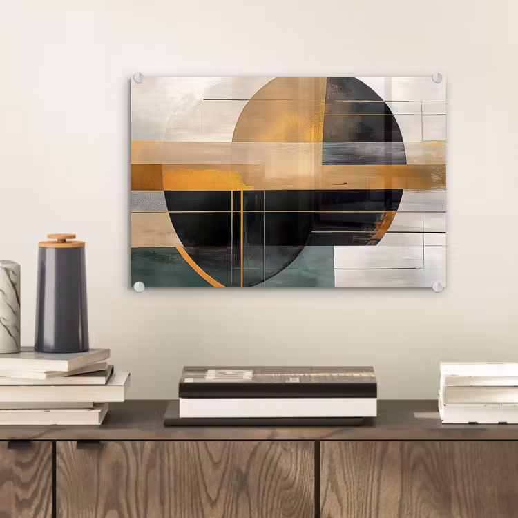 Abstract - Goud - Brons - Groen - Vormen - Modern plexiglas 5mm klein -sfeer1