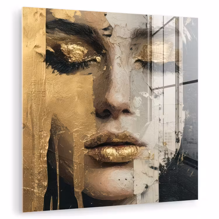 Abstract - Goud - Gezicht - Lippen plexiglas 5mm klein -zzzproduct_nieuw