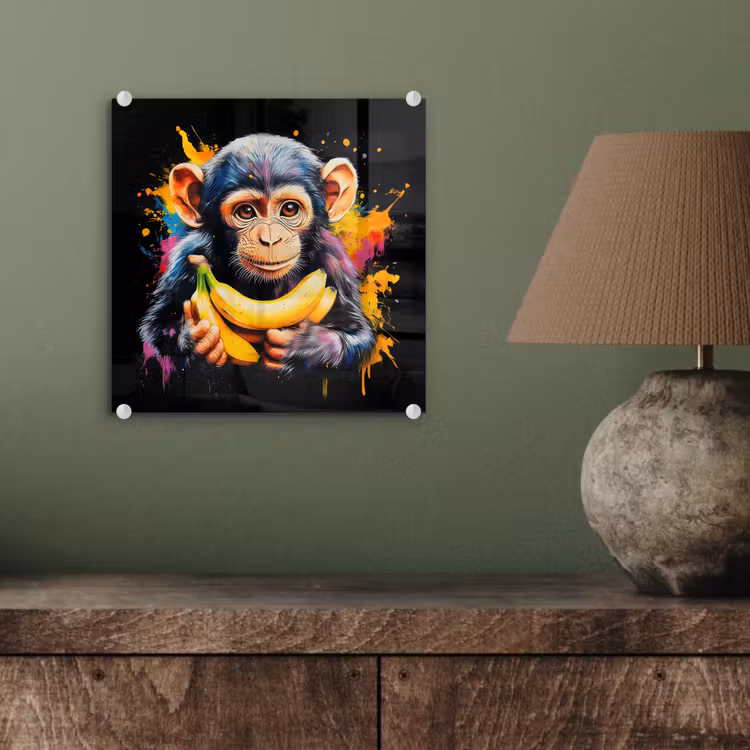 Aap - Graffiti - Kleurrijk - Bananen - Modern plexiglas 5mm klein -sfeer3