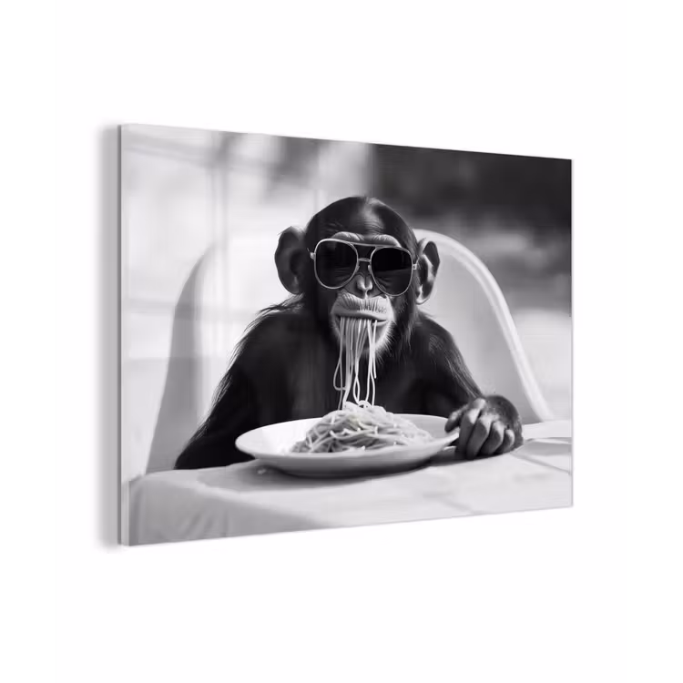 Aap - Spaghetti - Zonnebril - Zwart wit - Cool - Dier plexiglas 5mm klein -zzzproduct_nieuw