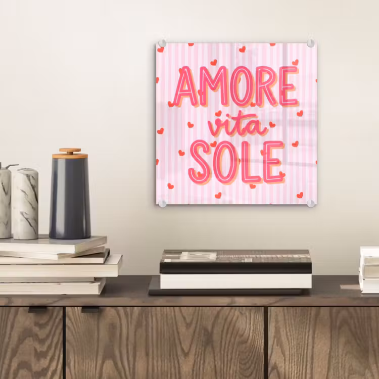 Amore vita sole - Roze - Hartjes plexiglas 5mm klein -sfeer1
