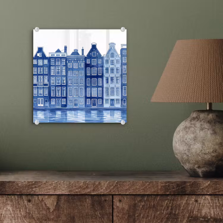 Aquarel - Grachtenpanden - Delfts - Blauw plexiglas 5mm klein -sfeer3