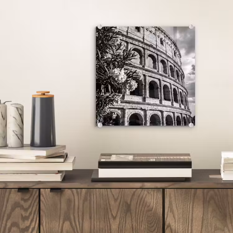 Glasbild - Architektur – Kolosseum – Rom – Historisch – Schwarz-Weiß - Architectuur - Colosseum - Rome - Historisch - Zwart-wit plexiglas 5mm klein