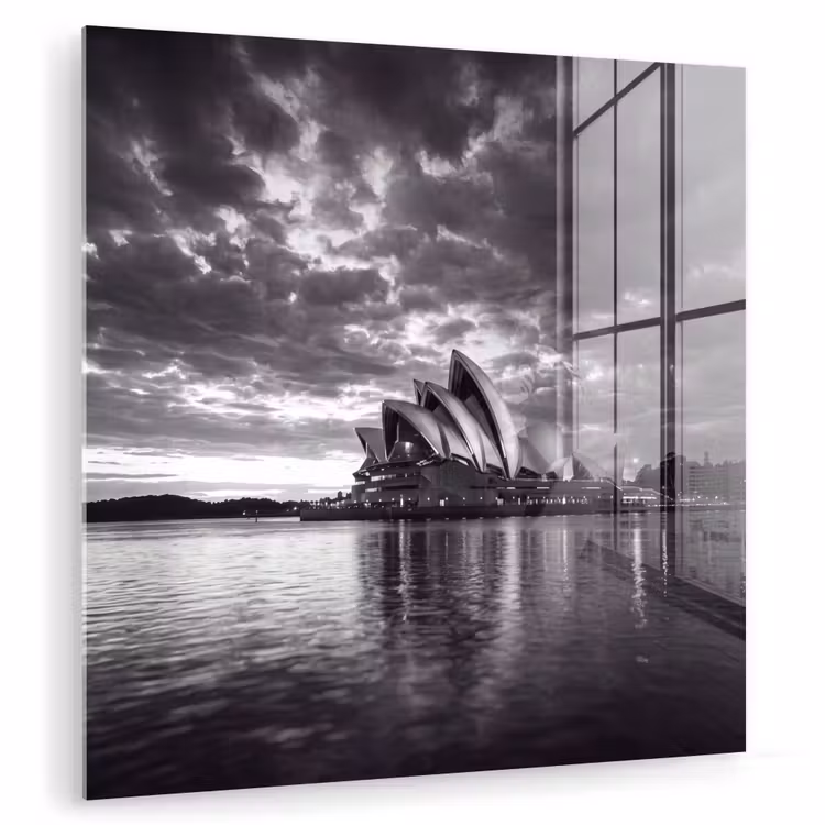 Glasbild - Architektur – Wasser – Stadt – Modern – Schwarz-Weiß - Architectuur - Water - Stad - Modern - Zwart-wit plexiglas 5mm klein