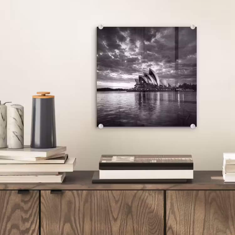 Glasbild - Architektur – Wasser – Stadt – Modern – Schwarz-Weiß - Architectuur - Water - Stad - Modern - Zwart-wit plexiglas 5mm klein
