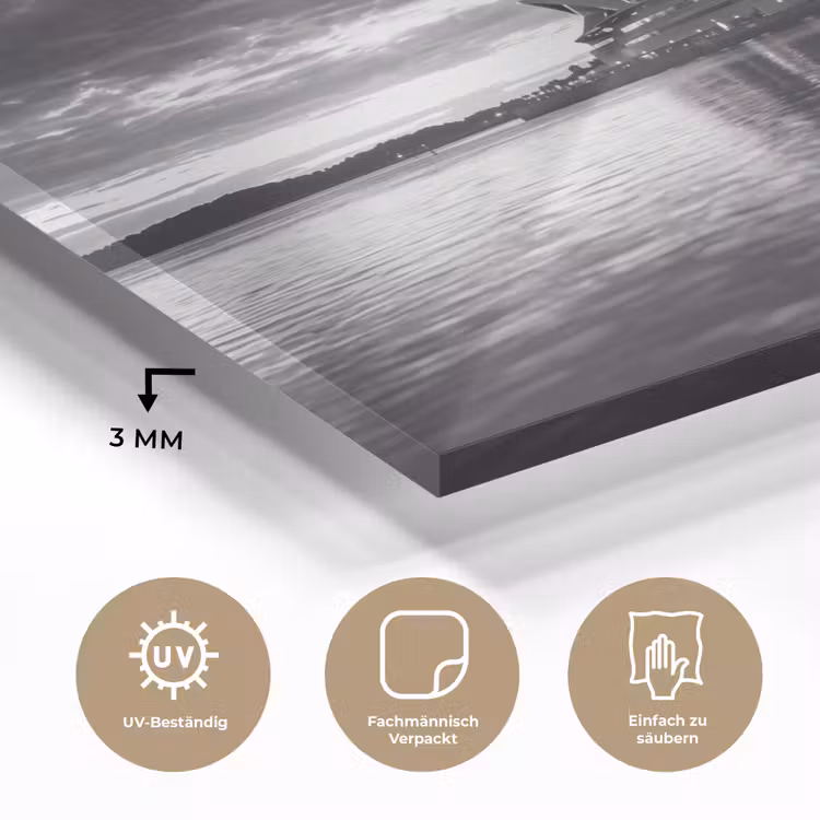 Glasbild - Architektur – Wasser – Stadt – Modern – Schwarz-Weiß - Architectuur - Water - Stad - Modern - Zwart-wit plexiglas 5mm klein