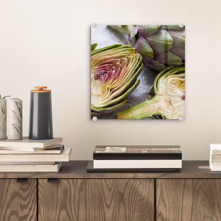 Glasbild - Artischocke – aufgeschnitten – Essen - Artisjok - Doorgesneden - Eten plexiglas 5mm klein