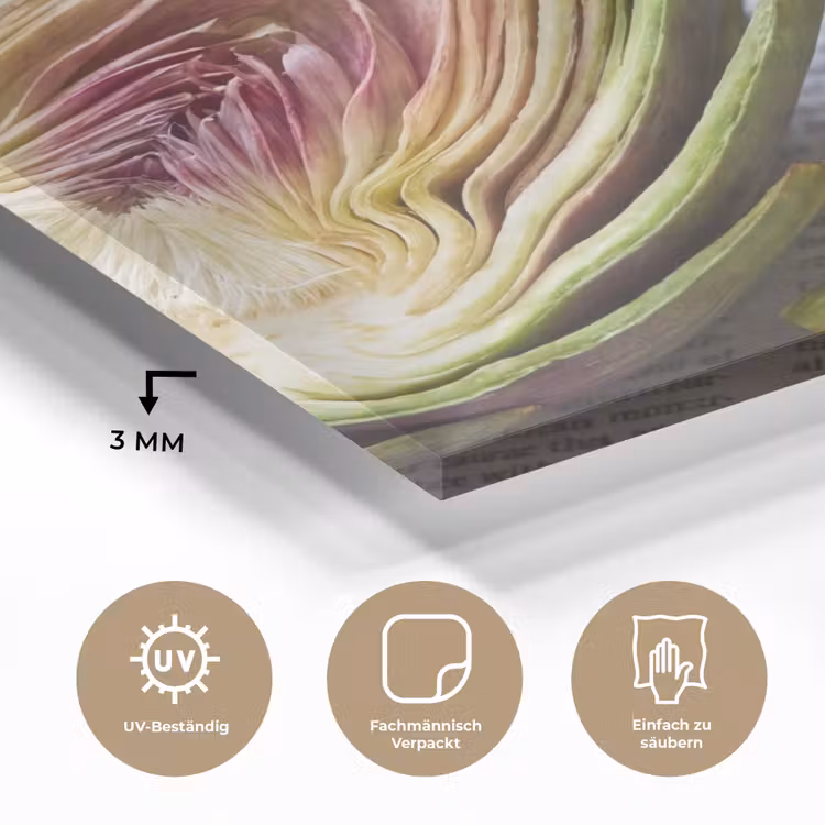 Glasbild - Artischocke – aufgeschnitten – Essen - Artisjok - Doorgesneden - Eten plexiglas 5mm klein