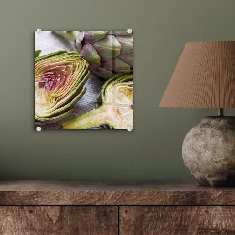 Glasbild - Artischocke – aufgeschnitten – Essen - Artisjok - Doorgesneden - Eten plexiglas 5mm klein