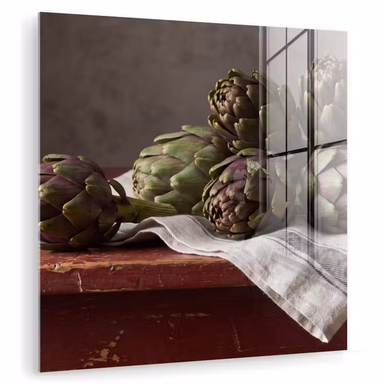 Glasbild - Artischocke – Essen – Rustikal - Artisjok - Eten - Rustiek plexiglas 5mm klein