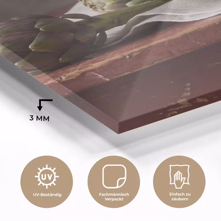 Glasbild - Artischocke – Essen – Rustikal - Artisjok - Eten - Rustiek plexiglas 5mm klein