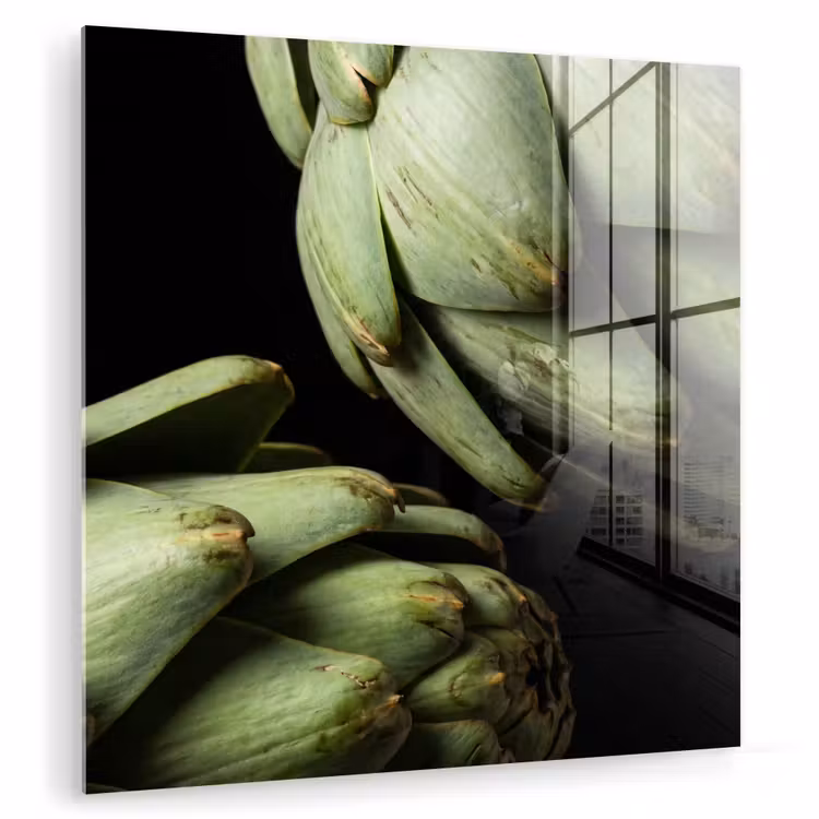 Glasbild - Artischocke – Grün – Essen - Artisjok - Groen - Eten plexiglas 5mm klein
