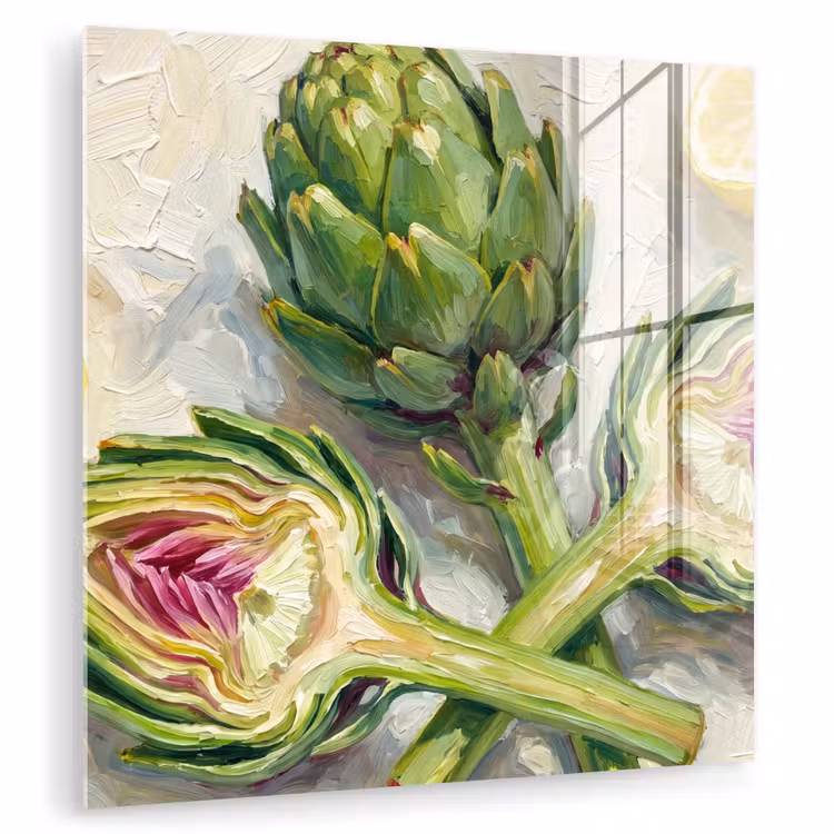 Glasbild - Artischocke – Zitrone – Essen - Artisjok - Citroen - Eten plexiglas 5mm klein