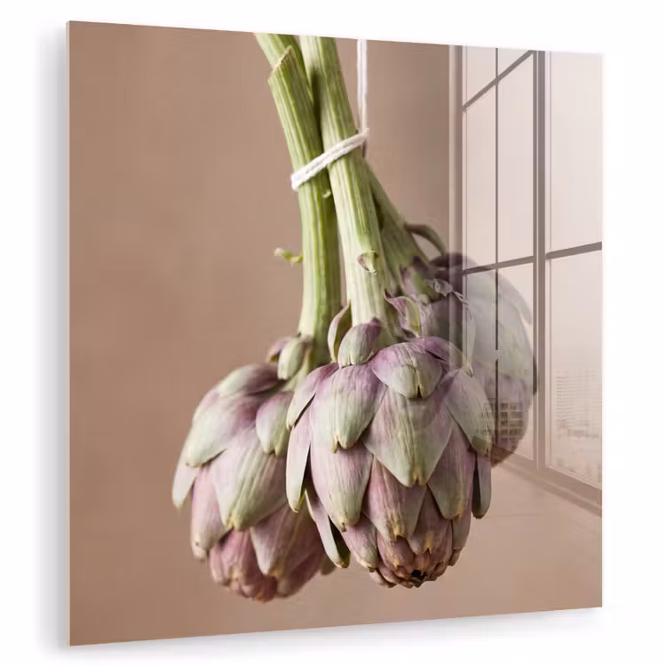 Glasbild - Artischocken – Hängend – Gemüse - Artisjokken - Hangend - Groenten plexiglas 5mm klein
