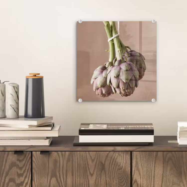 Glasbild - Artischocken – Hängend – Gemüse - Artisjokken - Hangend - Groenten plexiglas 5mm klein