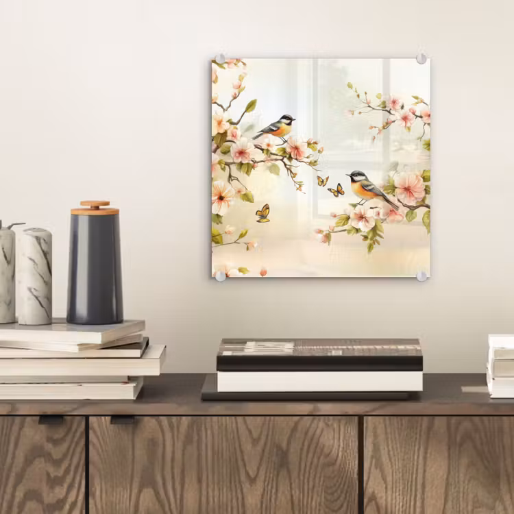 Takken - Bloemen - Vogeltjes - Roze plexiglas 5mm klein -sfeer1