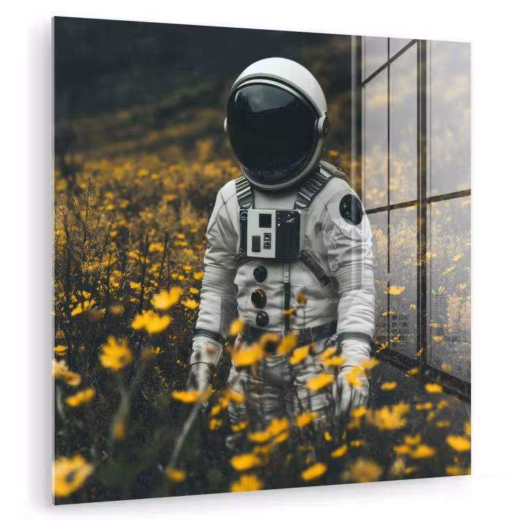 Astronaut - Bloemen - Veld - Geel plexiglas 5mm klein -zzzproduct_nieuw