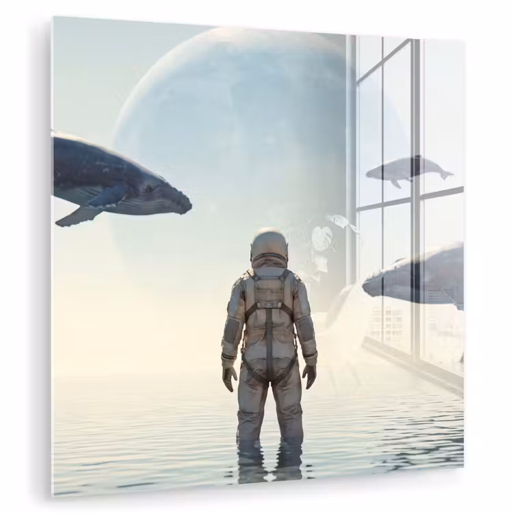 Glasbild - Astronaut – Wal – Fantasie - Ruimtevaarder - Walvis - Fantasie plexiglas 5mm klein