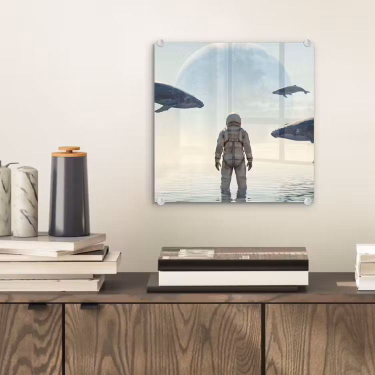 Glasbild - Astronaut – Wal – Fantasie - Ruimtevaarder - Walvis - Fantasie plexiglas 5mm klein