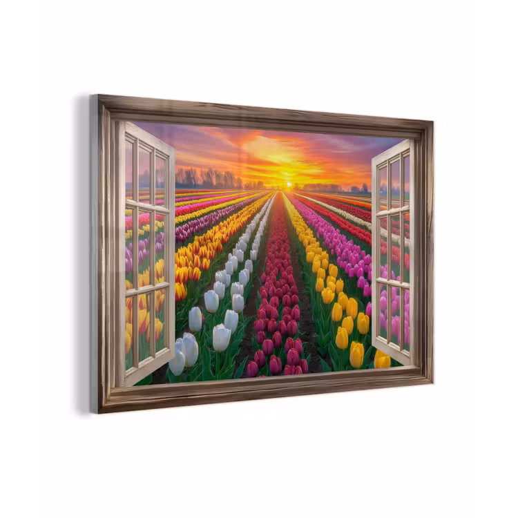 Doorkijk - Bloemen - Tulpen - Kleurrijk - Zonsondergang plexiglas 5mm klein -zzzproduct_nieuw