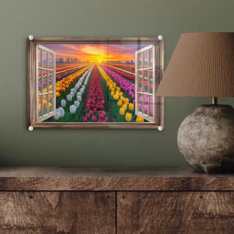 Doorkijk - Bloemen - Tulpen - Kleurrijk - Zonsondergang plexiglas 5mm klein -wsfeer2_DE
