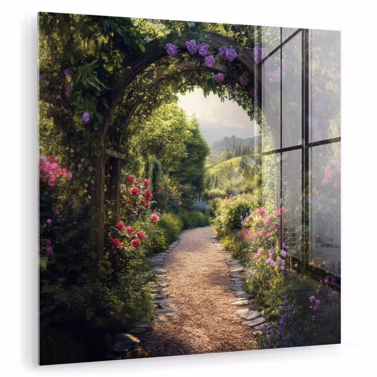 Doorkijk - Landschap - Bloemen - Tuinboog - Natuur plexiglas 5mm klein -zzzproduct_nieuw