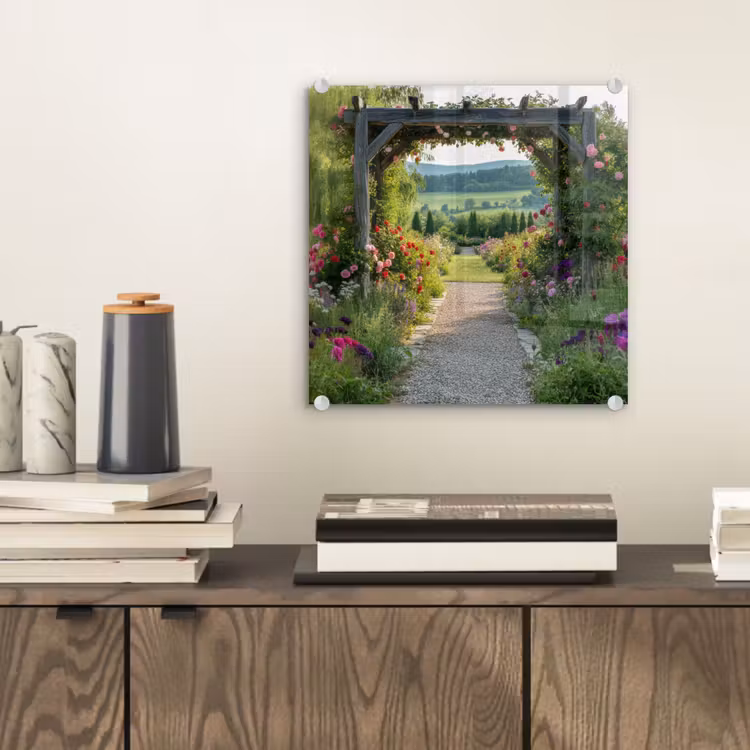 Doorkijk - Landschap - Natuur - Tuinboog - Bloemen plexiglas 5mm klein -sfeer1