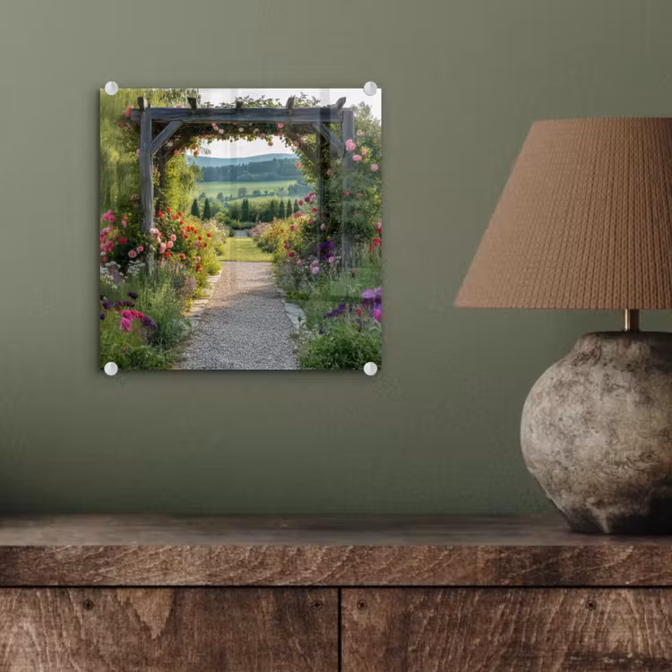 Doorkijk - Landschap - Natuur - Tuinboog - Bloemen plexiglas 5mm klein -sfeer3