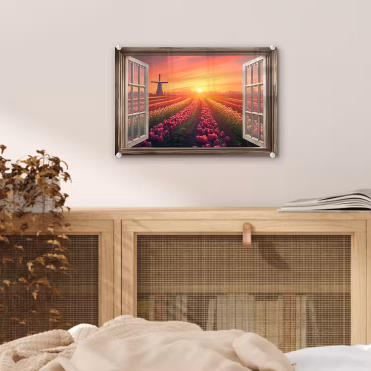 Doorkijk - Tulpen - Zonsondergang - Bloemen - Kleurrijk plexiglas 5mm klein -sfeer3