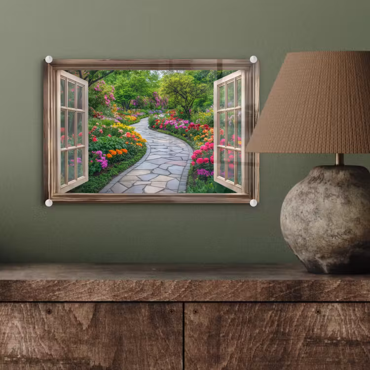 Doorkijk - Bloemen - Tuinpad - Natuur - Raam plexiglas 5mm klein -wsfeer2_DE