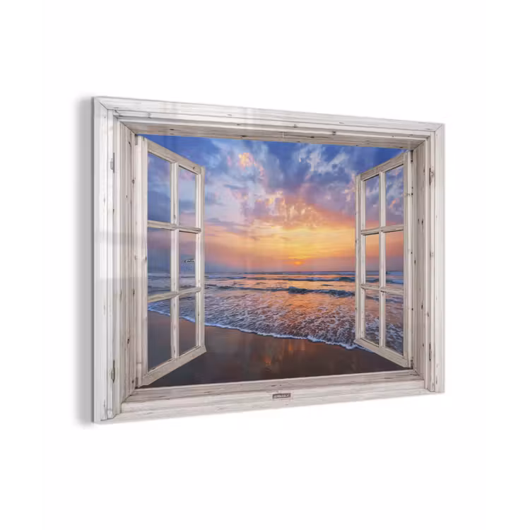 Doorkijk - Zee - Strand - Zonsondergang - Blauw plexiglas 5mm klein -z3d