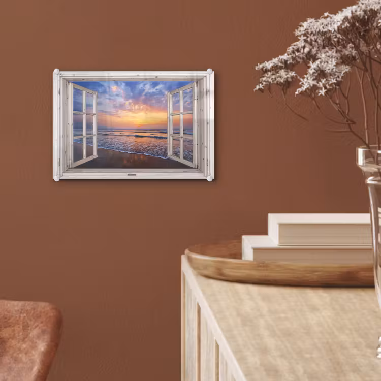 Doorkijk - Zee - Strand - Zonsondergang - Blauw plexiglas 5mm klein -sfeer5