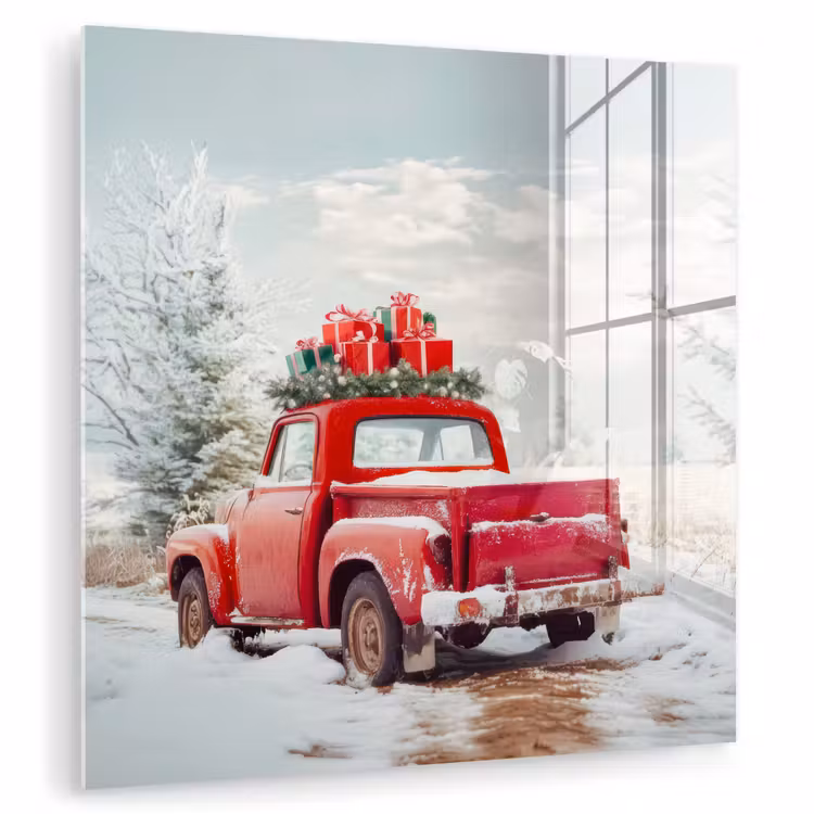 Auto - Rood - Cadeaus - Winter - Sneeuw - Kerst plexiglas 5mm klein -zzzproduct_nieuw