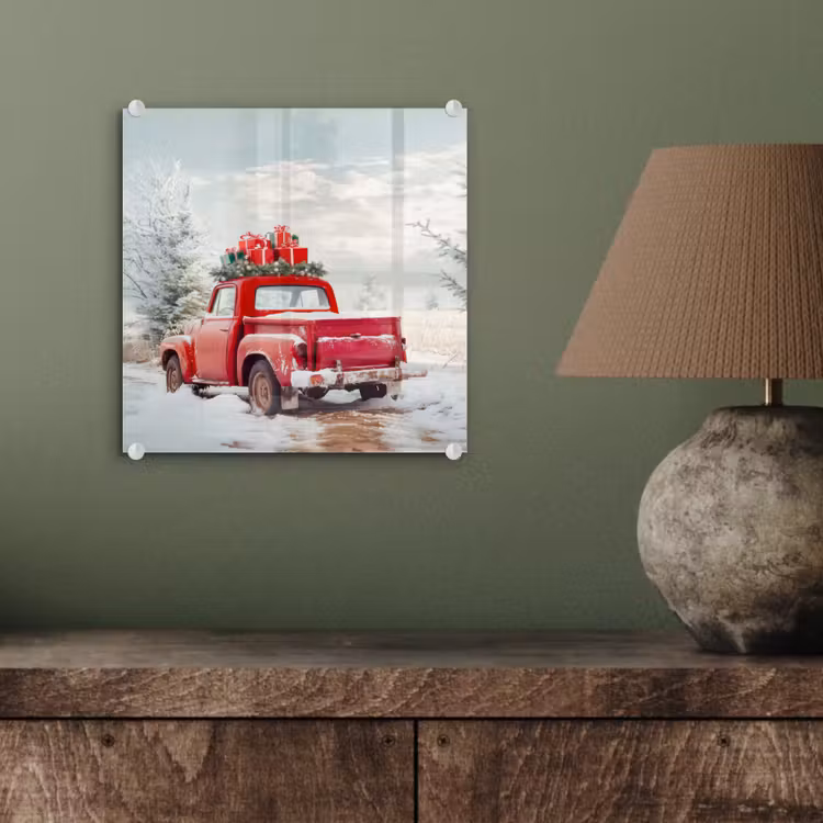 Auto - Rood - Cadeaus - Winter - Sneeuw - Kerst plexiglas 5mm klein -sfeer3