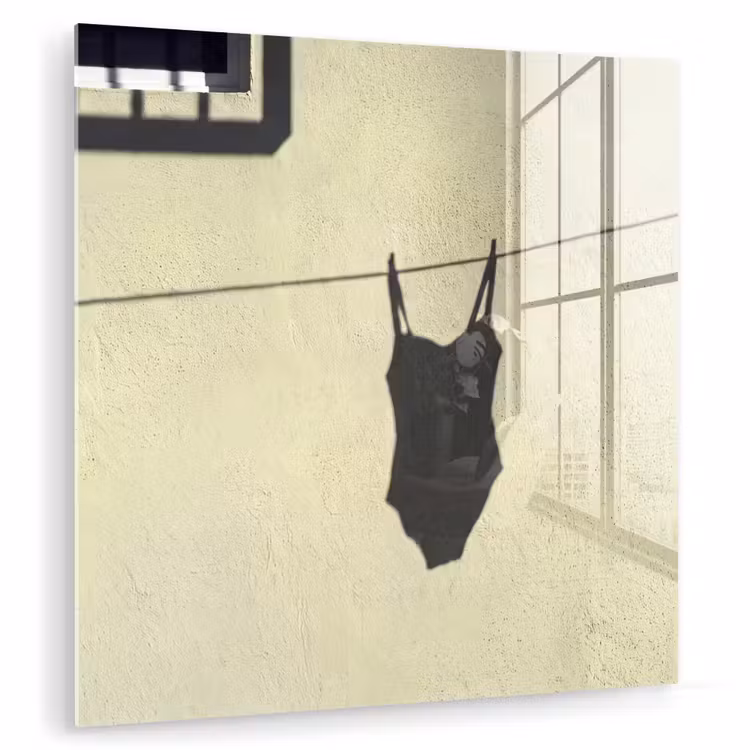 Glasbild - Badeanzug – Schatten – Mauer – Sommer – Minimalistisch - Badpak - Schaduw - Muur - Zomer - Minimalistisch plexiglas 5mm klein