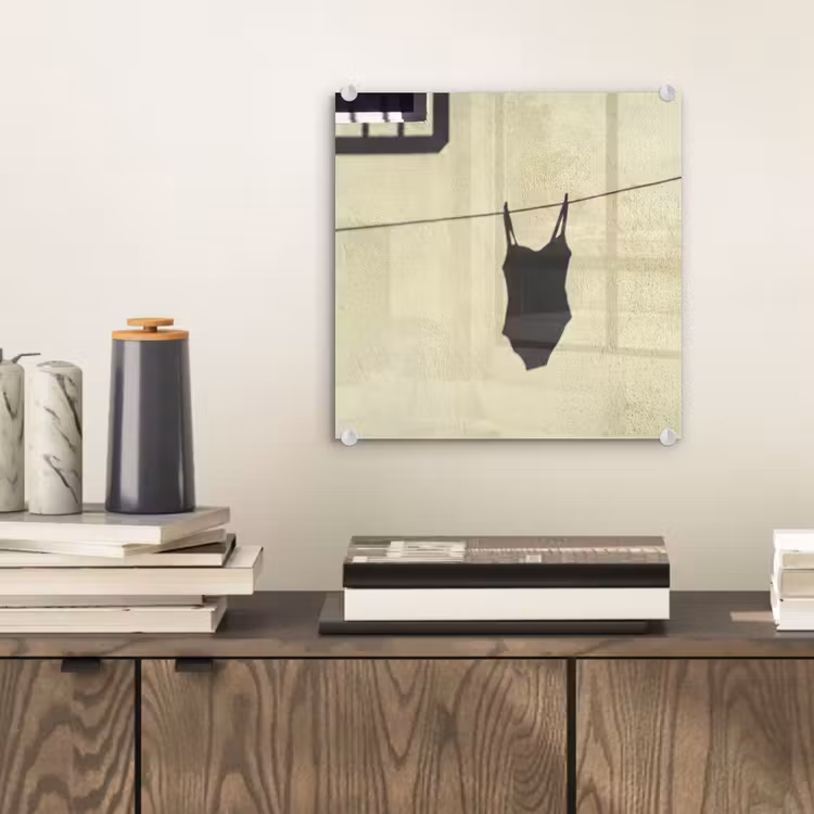 Glasbild - Badeanzug – Schatten – Mauer – Sommer – Minimalistisch - Badpak - Schaduw - Muur - Zomer - Minimalistisch plexiglas 5mm klein