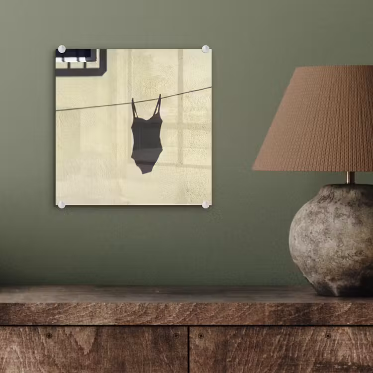Glasbild - Badeanzug – Schatten – Mauer – Sommer – Minimalistisch - Badpak - Schaduw - Muur - Zomer - Minimalistisch plexiglas 5mm klein