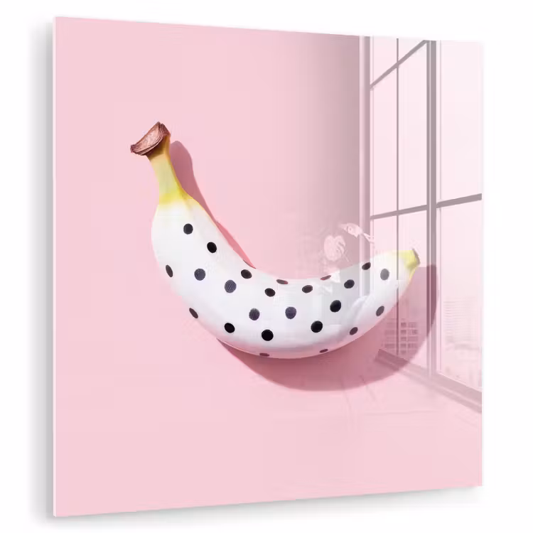 Banaan - Stippen - roze plexiglas 5mm klein -zzzproduct_nieuw