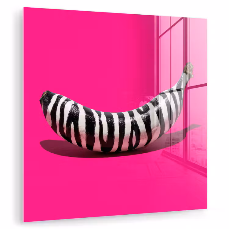 Banaan - Zebraprint - Roze plexiglas 5mm klein -zzzproduct_nieuw