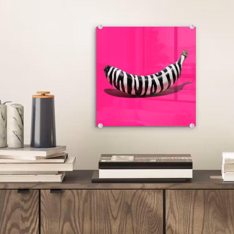 Banaan - Zebraprint - Roze plexiglas 5mm klein -sfeer1