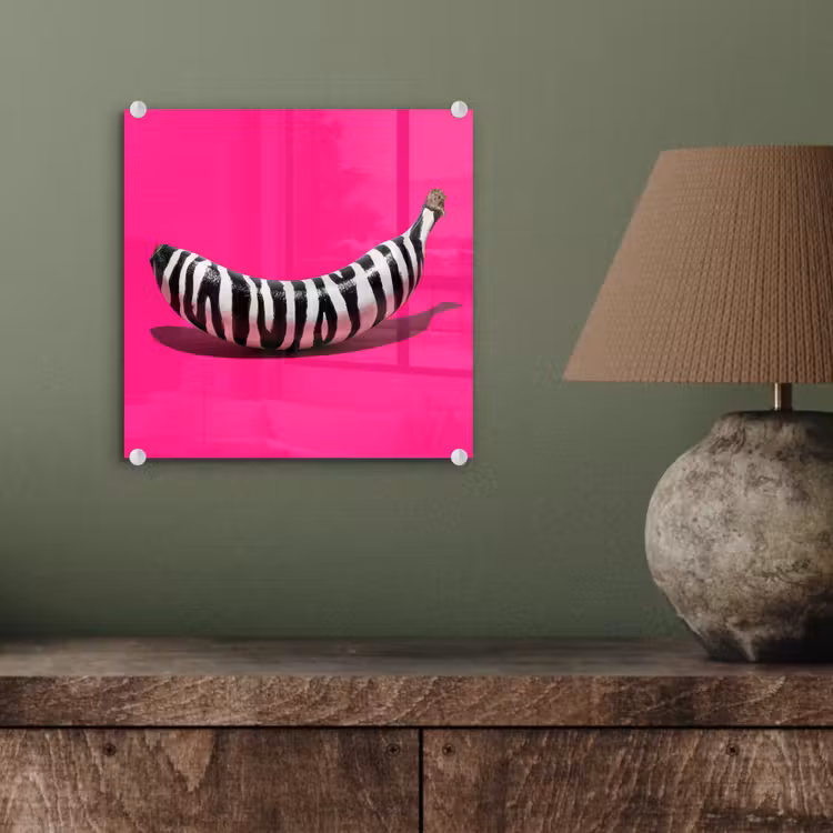 Banaan - Zebraprint - Roze plexiglas 5mm klein -sfeer3
