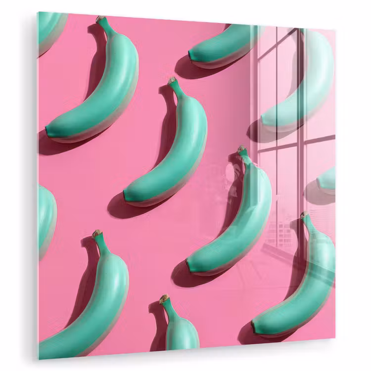 Bananen - Patroon - Blauw - Roze plexiglas 5mm klein -zzzproduct_nieuw