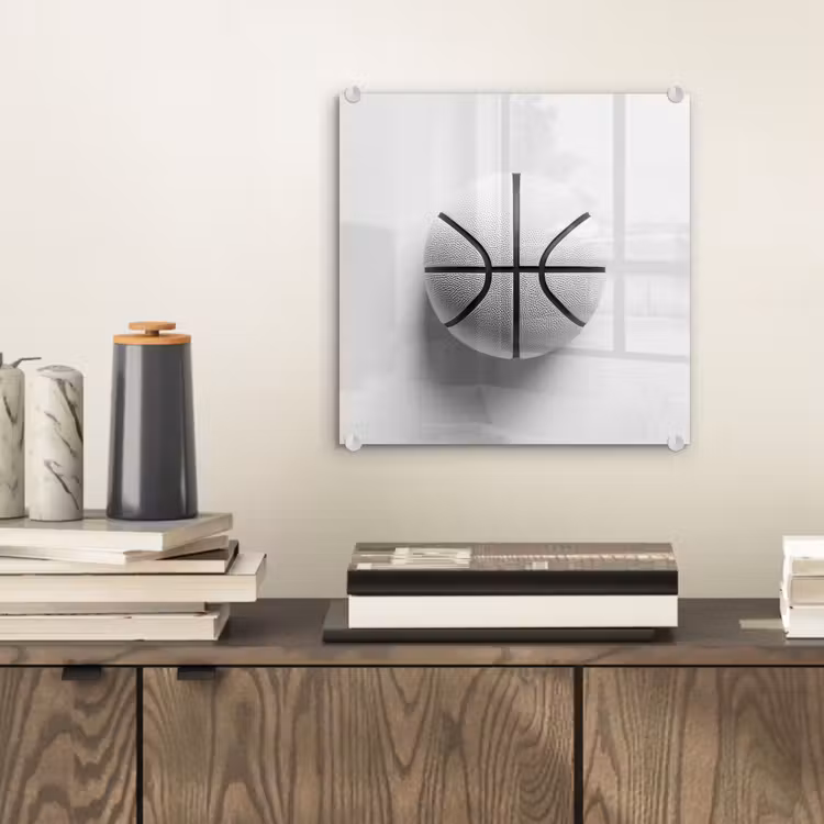 Basketbal - Wit - Schaduw - Lijnen plexiglas 5mm klein -sfeer1
